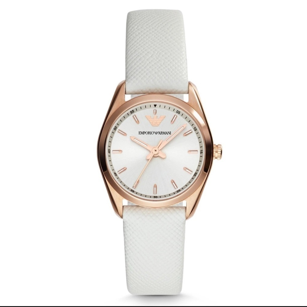 EMPORIO ARMANI | AR6033 White Leather & Rose Gold Women’s Designer Watch